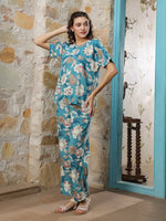 Blue Floral Printed Cotton Co-ords Set - SanskrutiHomes 