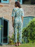 Green Floral Printed Cotton Night Suit Set - SanskrutiHomes 