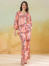 Pink Floral V-Neck Shirt Collar Georgette Co-Ord Outfit Set For Women
