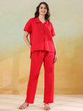 Red Solid Shirt Collar Co-ords Set for Women and Girls - SanskrutiHomes 