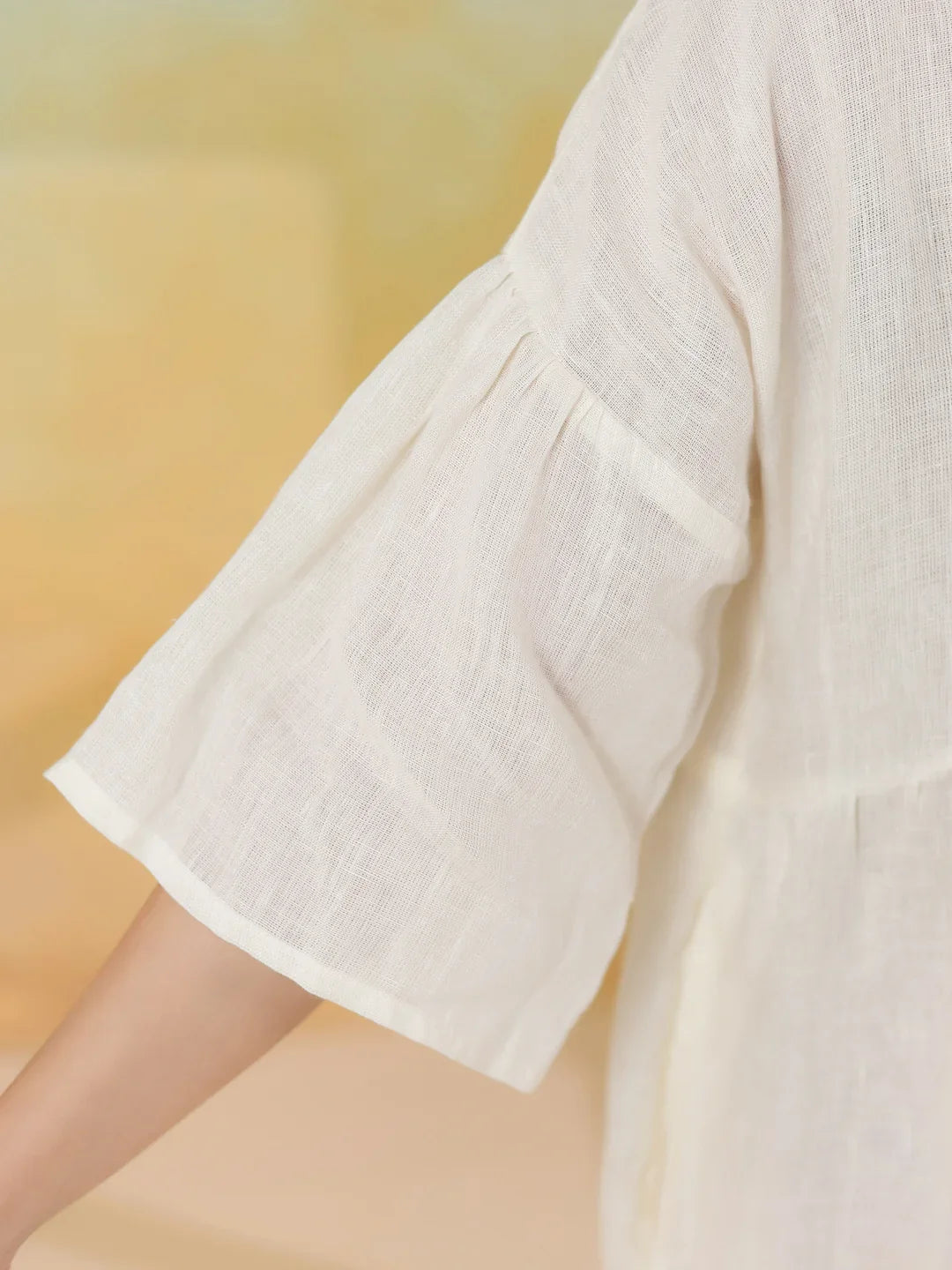 White Solid Cotton Linen Blend Dress for Women - SanskrutiHomes 