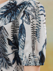 Grey Floral Printed Round Neck Dress for Women - SanskrutiHomes 