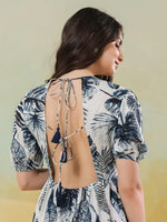 Grey Floral Printed Round Neck Dress for Women - SanskrutiHomes 