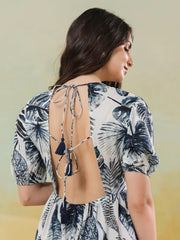 Grey Floral Printed Round Neck Dress for Women - SanskrutiHomes 