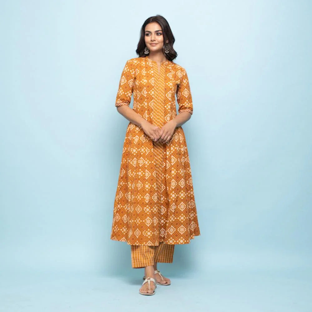 Rang Deep Women Set of Mustard Cotton Kurta with Palazzo - SanskrutiHomes 