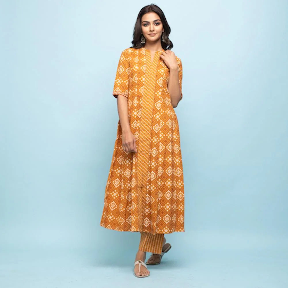Rang Deep Women Set of Mustard Cotton Kurta with Palazzo - SanskrutiHomes 