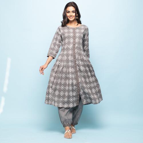 Rang Deep Women Set of Grey Cotton Kurta with Palazzo - SanskrutiHomes 
