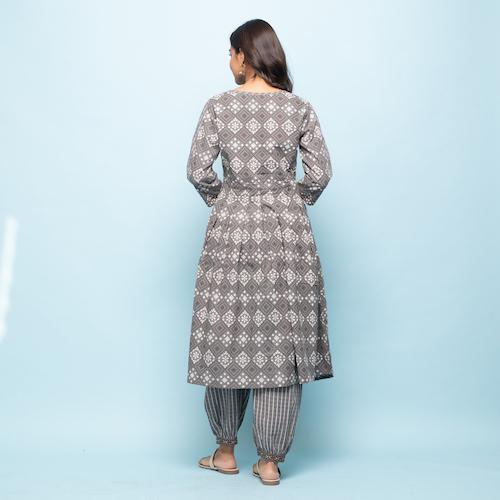 Rang Deep Women Set of Grey Cotton Kurta with Palazzo - SanskrutiHomes 