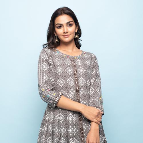 Rang Deep Women Set of Grey Cotton Kurta with Palazzo - SanskrutiHomes 