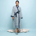 Triangle print indigo Cotton Hand printed kimono robe - SanskrutiHomes 