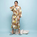 Multicolor Mustard Cotton Hand printed kimono robe - SanskrutiHomes 