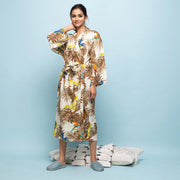 Multicolor Mustard Cotton Hand printed kimono robe - SanskrutiHomes 