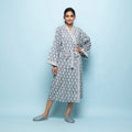 Grey Cotton Hand printed kimono robe - SanskrutiHomes 