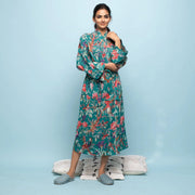 Green Cotton Hand printed kimono robe - SanskrutiHomes 