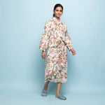 PINK FLORAL Cotton Hand printed kimono robe - SanskrutiHomes 