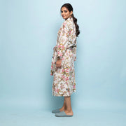 PINK FLORAL Cotton Hand printed kimono robe - SanskrutiHomes 
