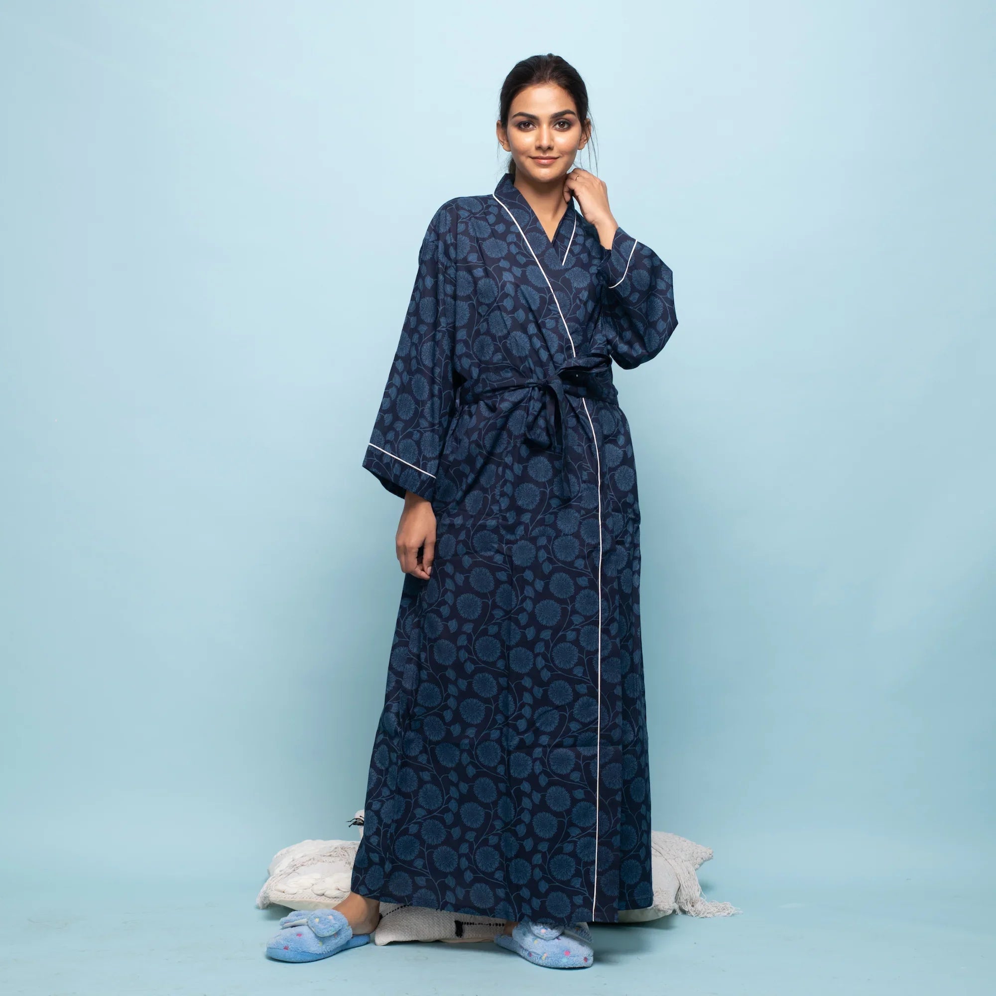Indigo Cotton kimono robe - SanskrutiHomes 
