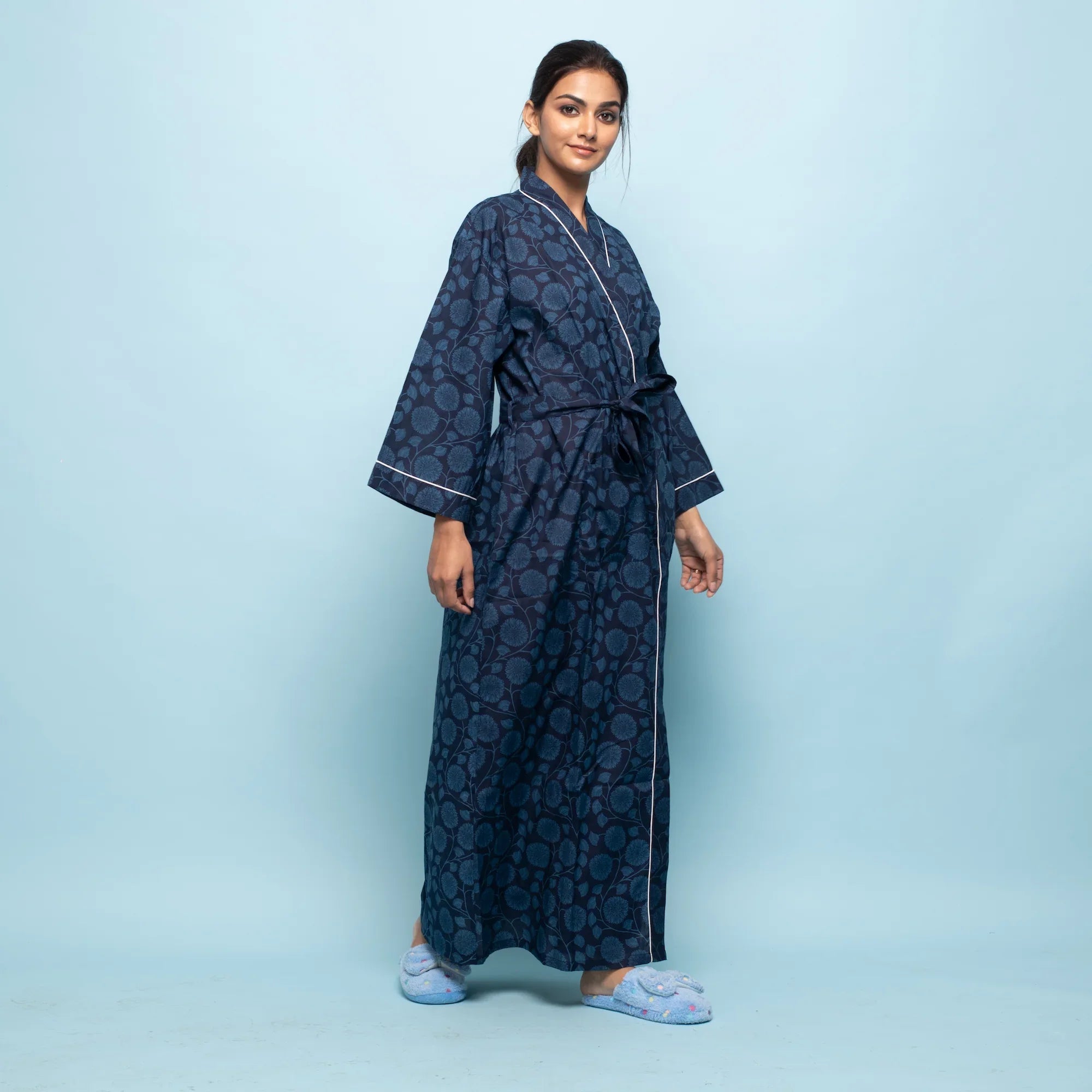 Indigo Cotton kimono robe - SanskrutiHomes 