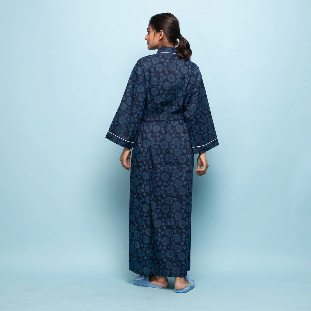 Indigo Cotton kimono robe - SanskrutiHomes 