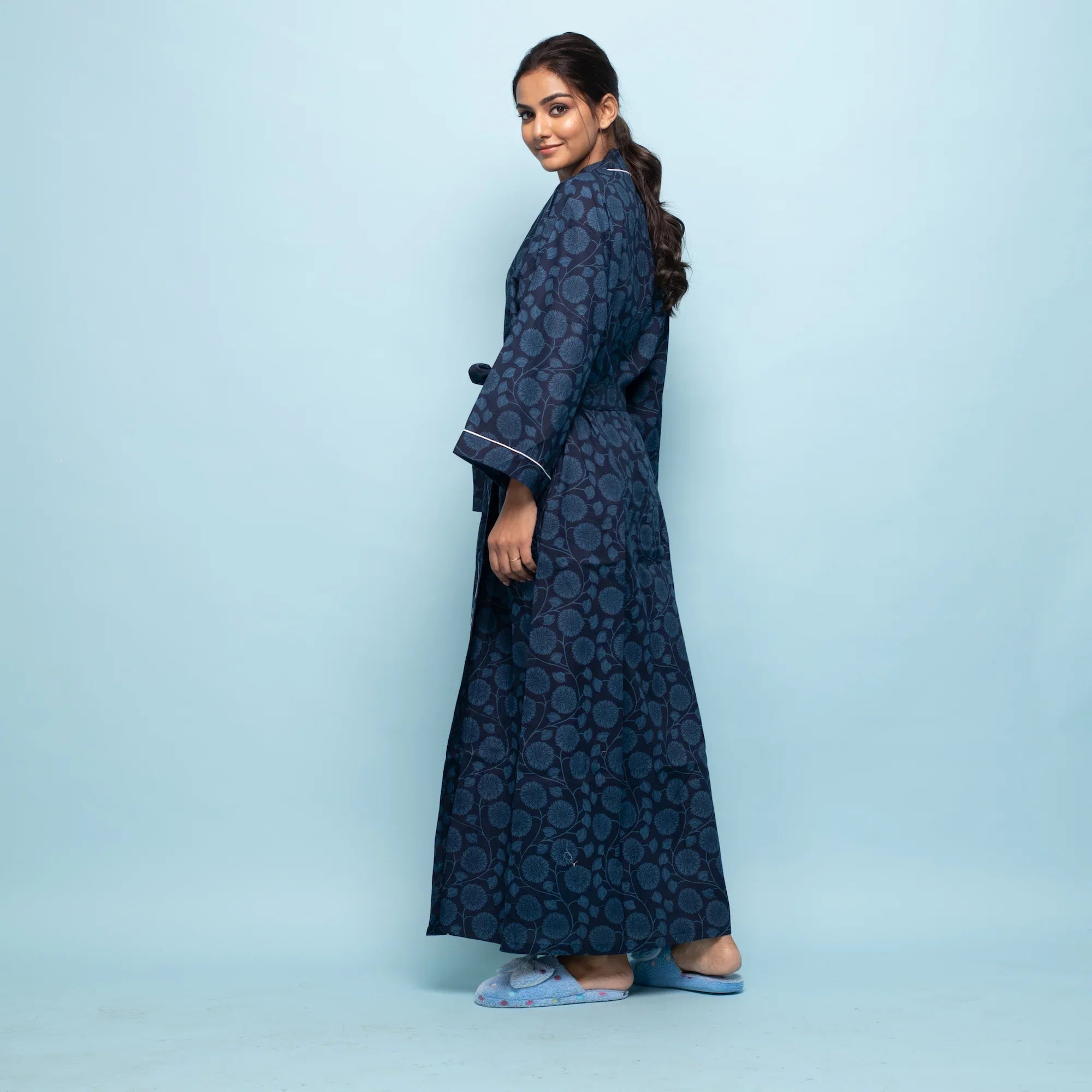 Indigo Cotton kimono robe - SanskrutiHomes 