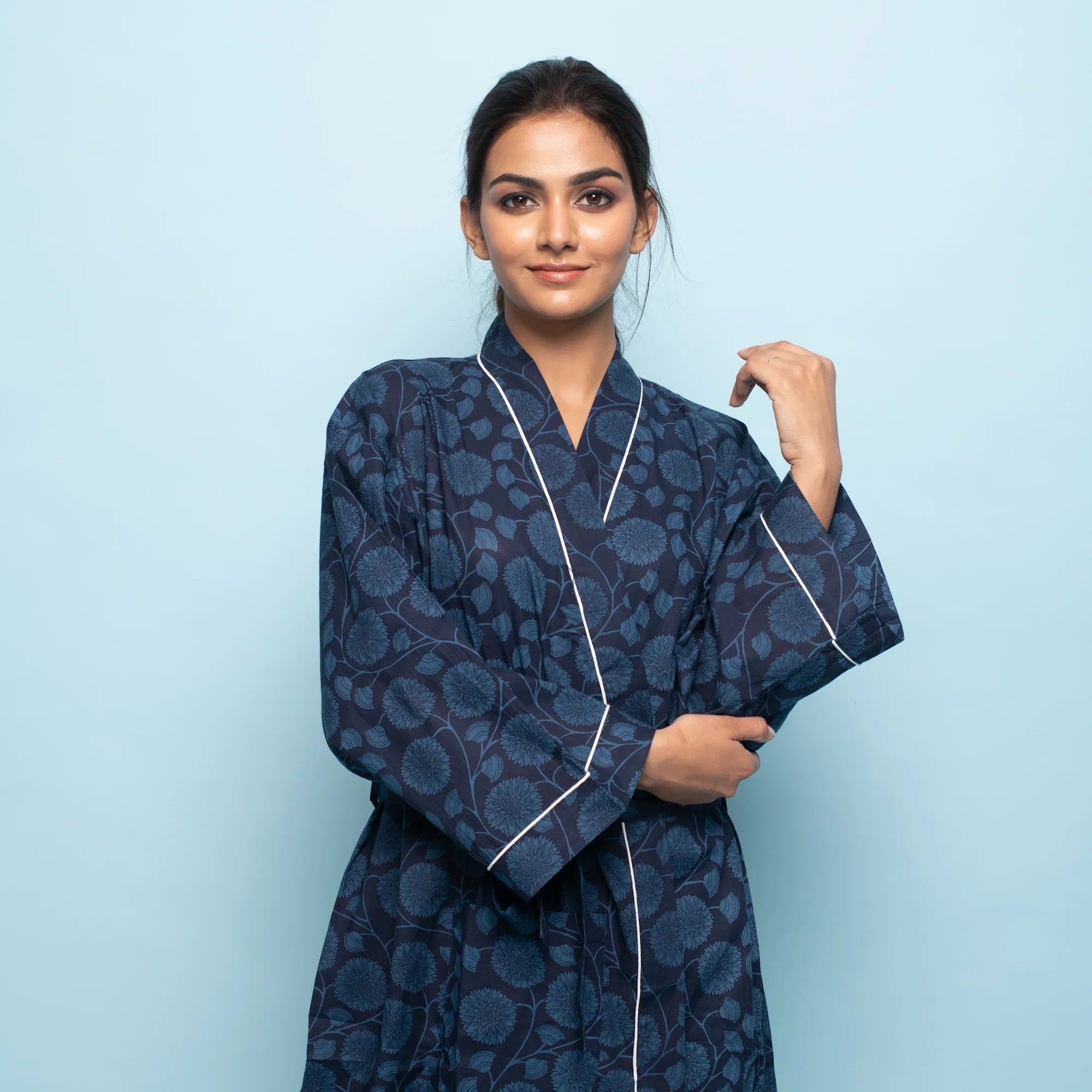 Indigo Cotton kimono robe - SanskrutiHomes 