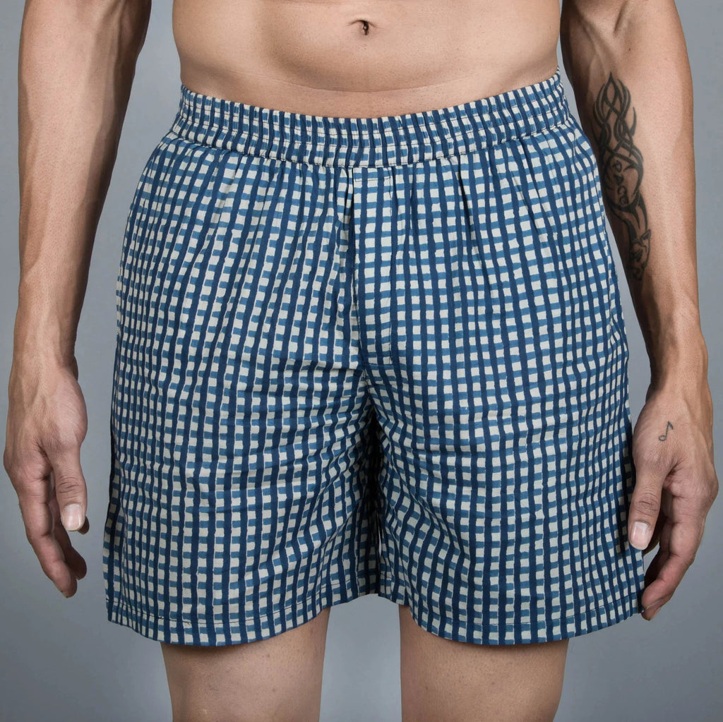 Sanskruti homes Blue Checks Men Boxer - SanskrutiHomes 