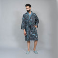 Navy Men Pure Cotton Kimono Robe