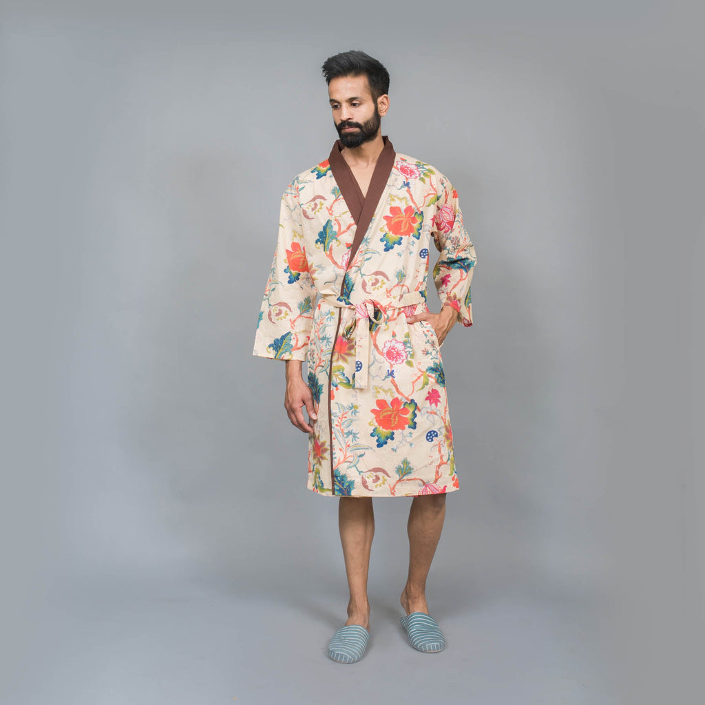 Men Multi-Color Pure Cotton Kimono Robe