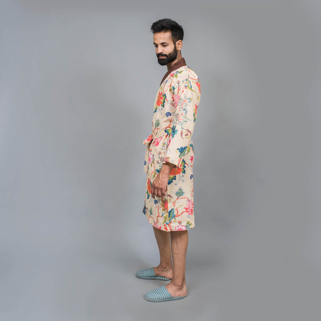 Men Multi-Color Pure Cotton Kimono Robe