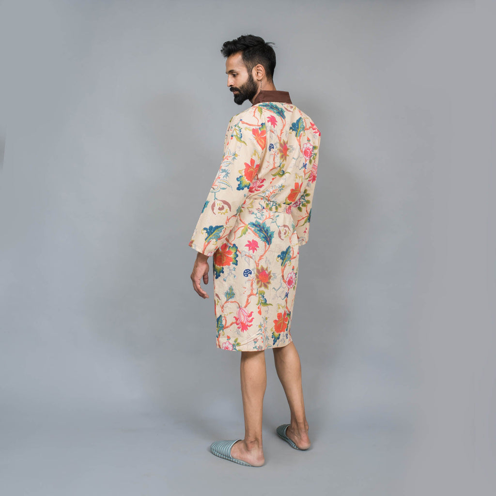 Men Multi-Color Pure Cotton Kimono Robe