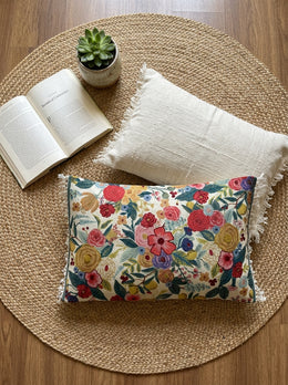 Multi Color Floral Printed Rectangle Cotton Cushion Cover