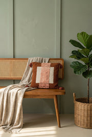 Brown Embroidered Cotton Textured Tufted Cushion Cover with Tassels