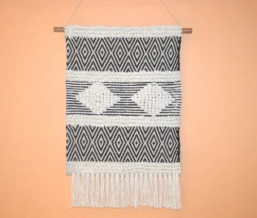 Hand-weaved Black & White Wall Hanging - SanskrutiHomes 