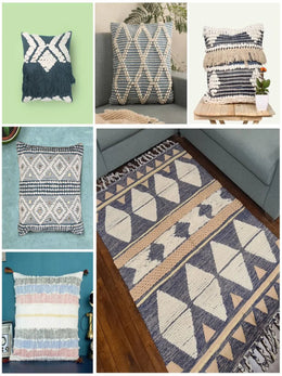 Hand-weaved 100% Multi-color Rug with a set of 5 Cushion Covers - SanskrutiHomes 