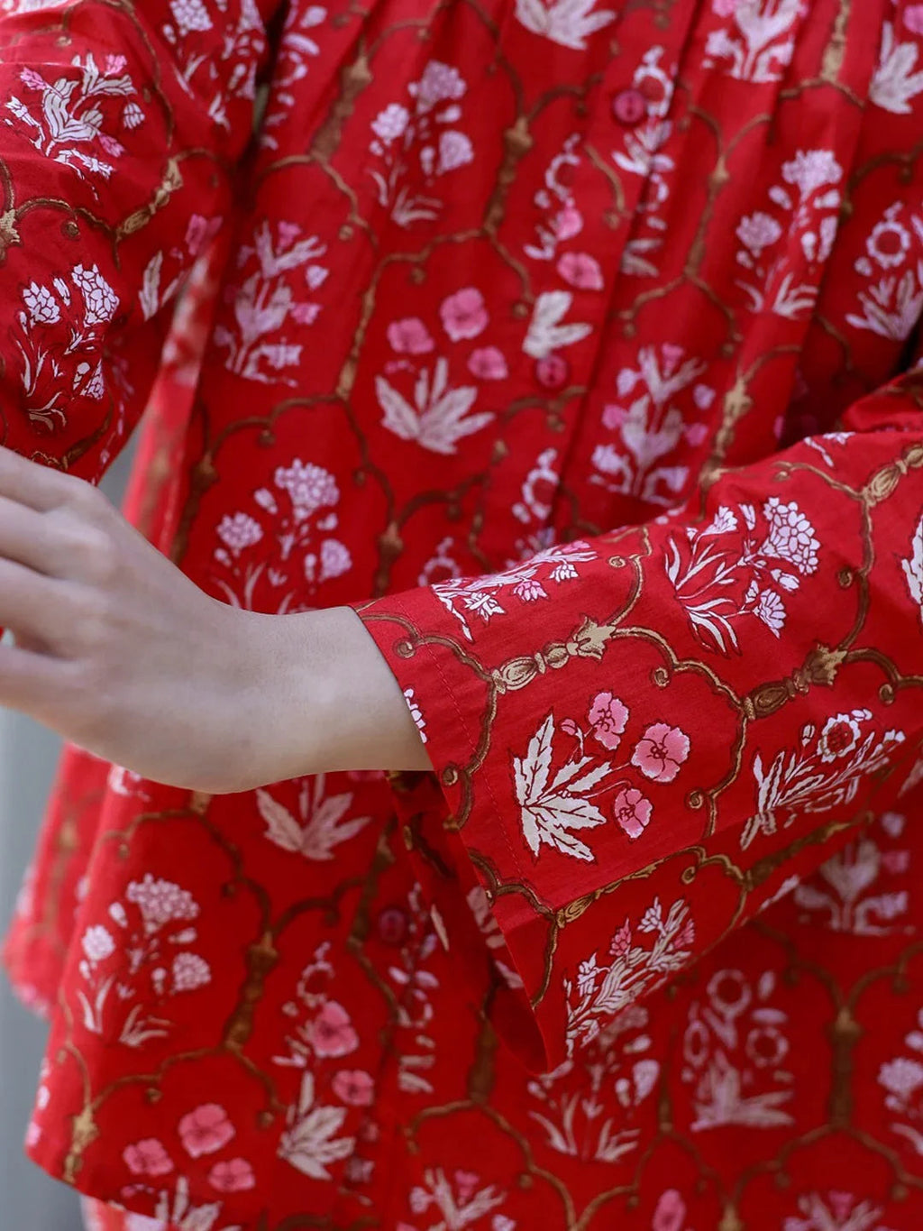 Carmine red Cotton Night Suit Set - SanskrutiHomes 