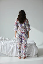 White Floral Printed Round Neck Pure Cotton Night Suit Set - SanskrutiHomes 