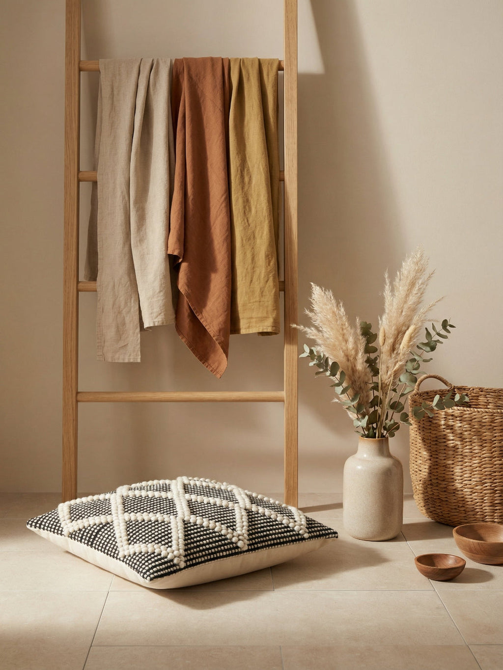 Black & White Embroidered Cotton Squared Cushion Cover