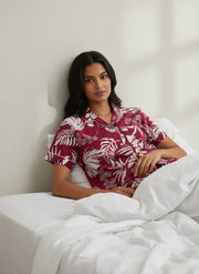 Wine Cotton Printed Night Suit Set for Women - SanskrutiHomes 
