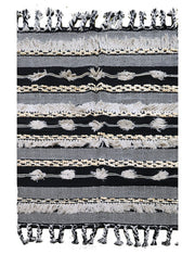 Grey & Black Stripes Print Tufted Rug With Tassels