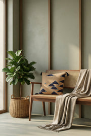 Beige Squared Geometric Print Cotton Cushion Cover With Tassels