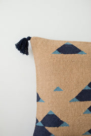 Beige Squared Geometric Print Cotton Cushion Cover With Tassels