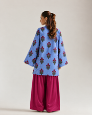 Blue Gingham Bloom Farsi Salwar Co-ord Set for Women