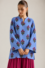 Blue Gingham Bloom Farsi Salwar Co-ord Set for Women
