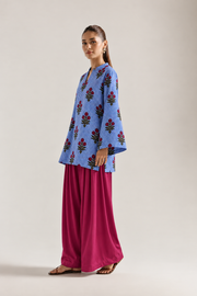 Blue Gingham Bloom Farsi Salwar Co-ord Set for Women