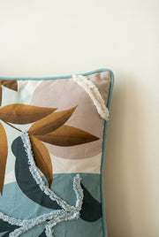 Blue & White Floral Velvet Squared Cushion Cover With Elegant Leaf Design