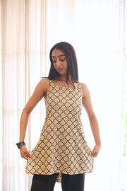 Beige Abstract Print Cotton Square Neck Top for Women - SanskrutiHomes 