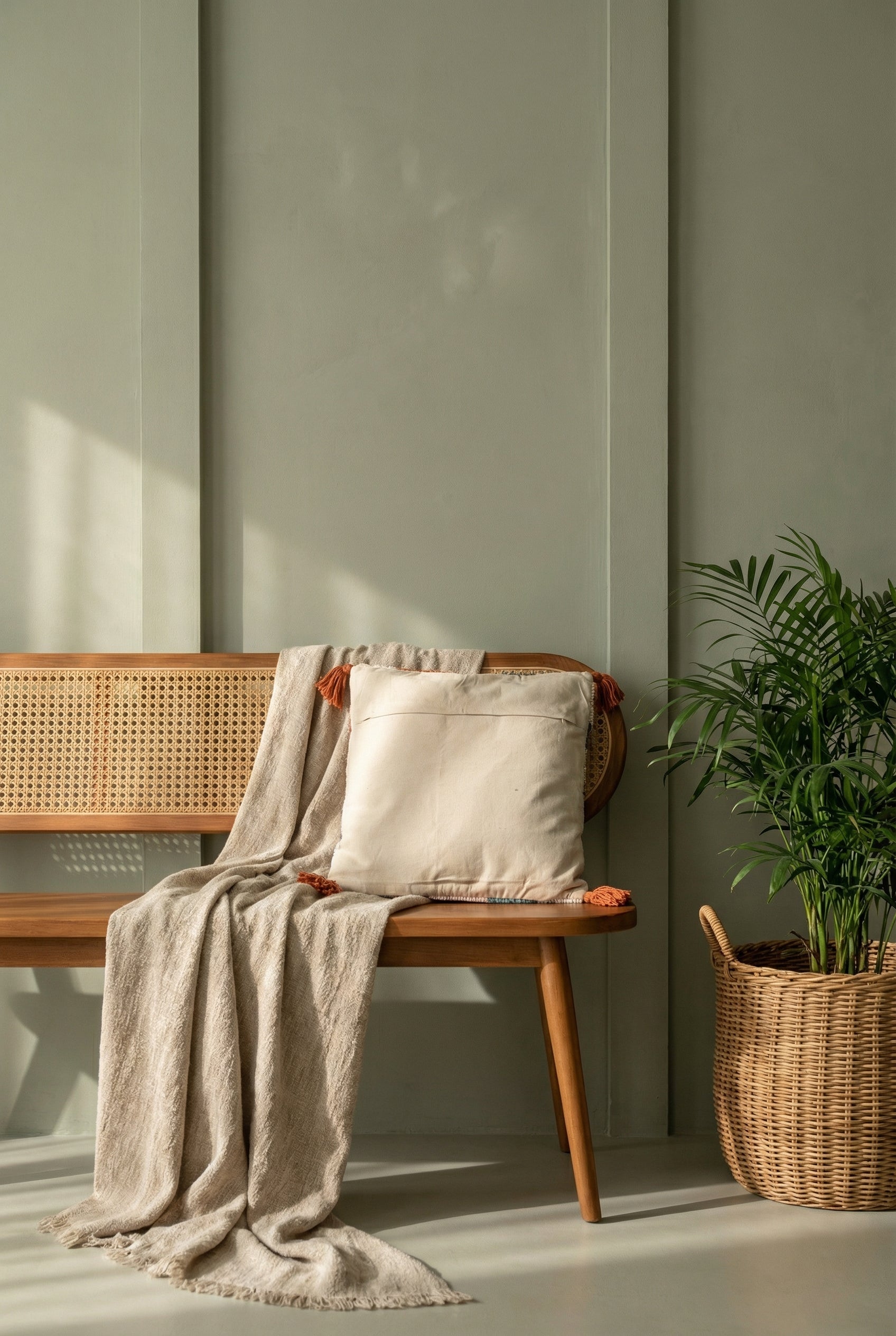 Multi Color Checks Embroidered Cotton Squared Cushion Cover With Tassels