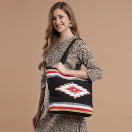 Black Ikhat Hand Woven Tote Bag