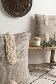 Cream Cotton Self Design Squared Cushion Covers