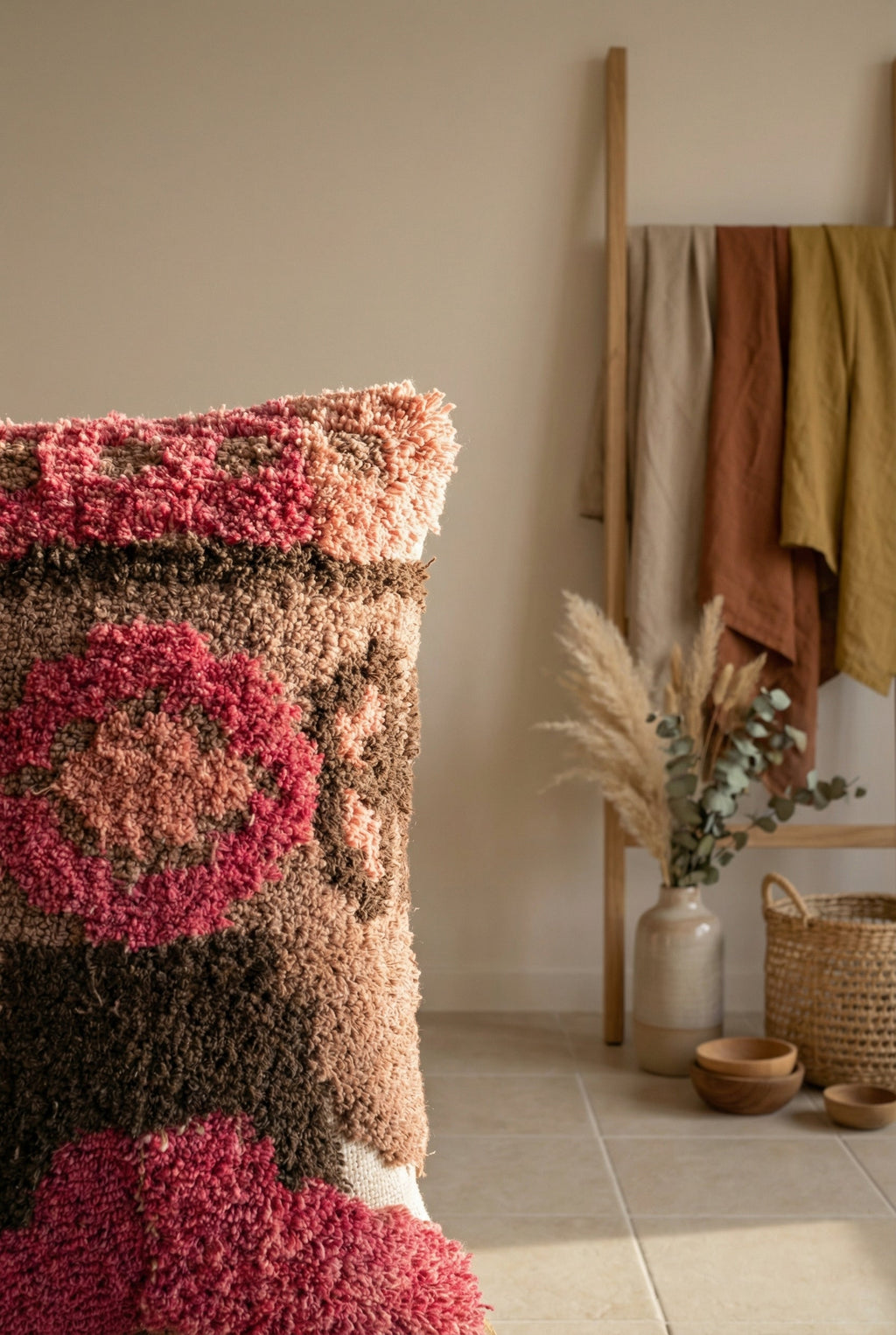 Pink & Black Embroidered Squared Cotton Cushion Covers